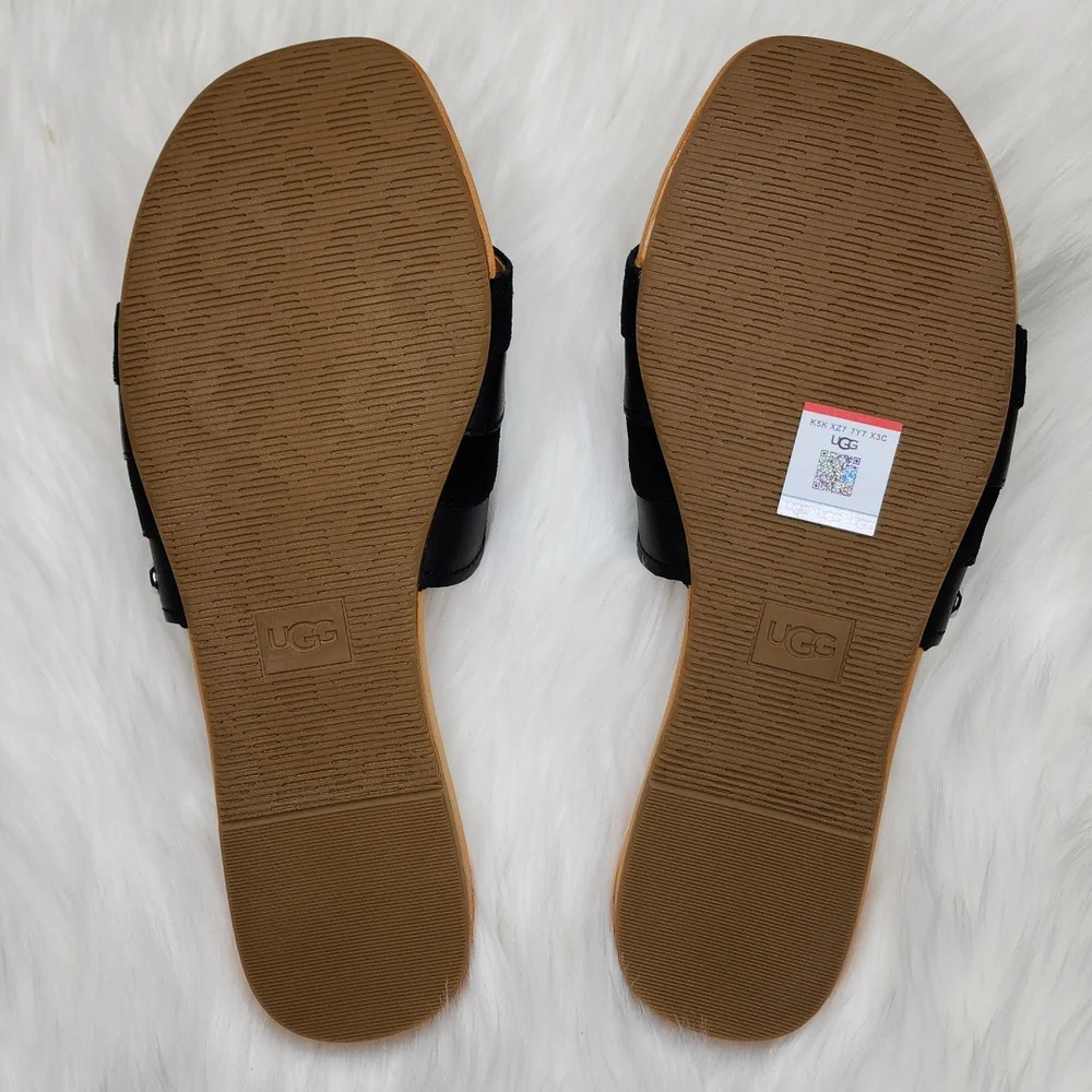 UGG Ximena Slip On Slide Sandals Black Leather
